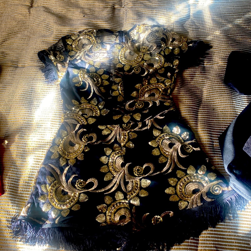 Gold black vintage romper mesh